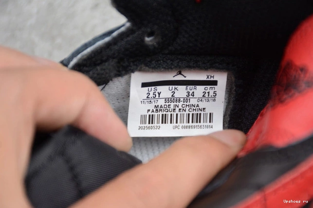 High Kids 555088  Black Bred Jordan OG Air Red Retro 001 1 Banned 0810